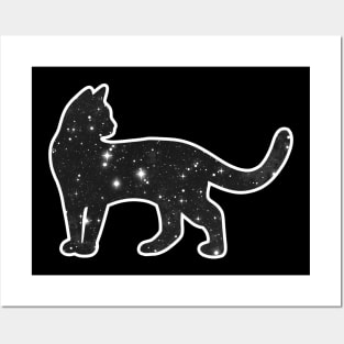 Cat with Black and White Galaxy Design Posters and Art